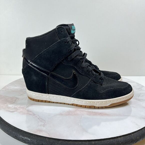 Nike Dunk Sky Hi Essential Hidden Wedge Heel Shoes Black White Gum Women Sz 8.5 - Picture 4 of 10